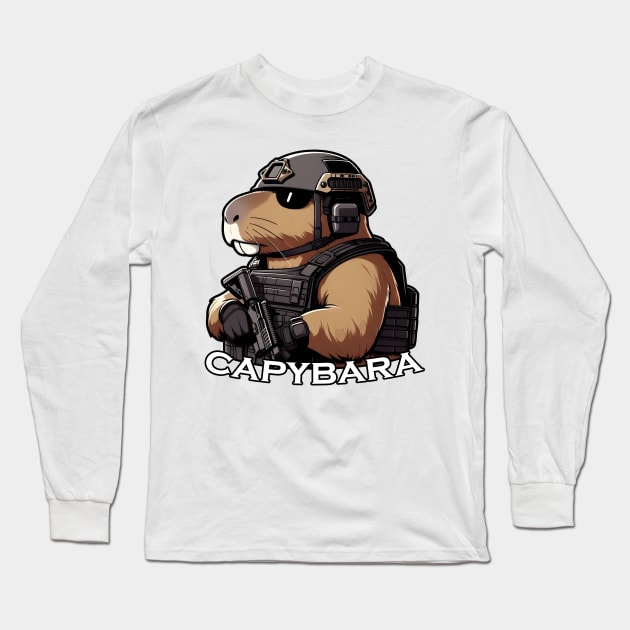 tactical capybara Long Sleeve T-Shirt by Rawlifegraphic